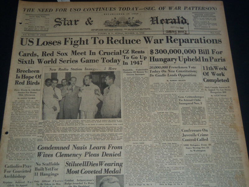 1946 OCT 13 PANAMA STAR & HERALD NEWSPAPER - JOSEPH STILWELL DIES - NT 7538