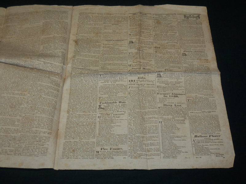 1830 JANUARY 9 OLD COLONY MEMORIAL NEWSPAPER - PLYMOUTH MASSACHUSETTS- NP 5228