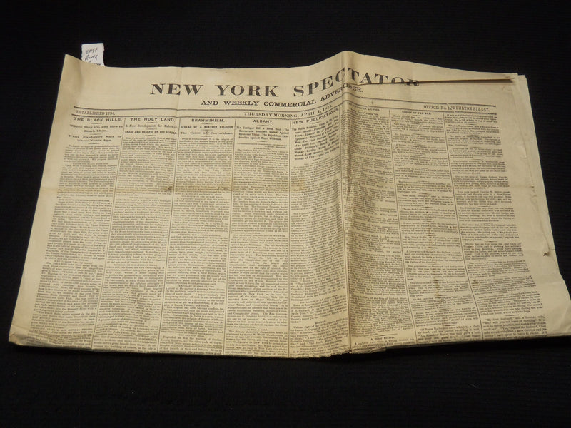 1875 APRIL 1 NEW YORK SPECTATOR NEWSPAPER - EAST RIVER BRIDGE - NP 8962