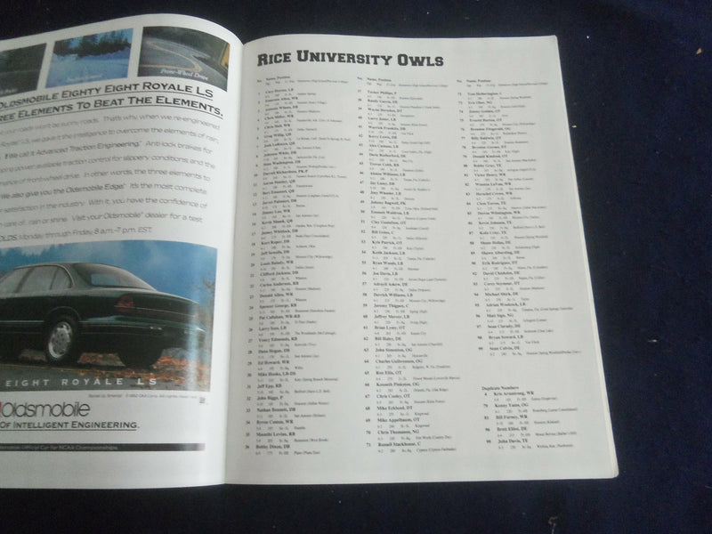 1992 NOV 7 FOOTBALL PROGRAM - RICE UNIVERSITY VS TEXAS TECH UNIV - SP 1215Y