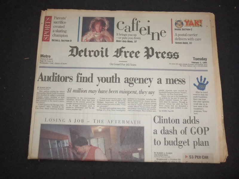 1995 FEB 7 DETROIT FREE PRESS NEWSPAPER-CLINTON ADDS GOP TO BUDGET PLAN- NP 7665