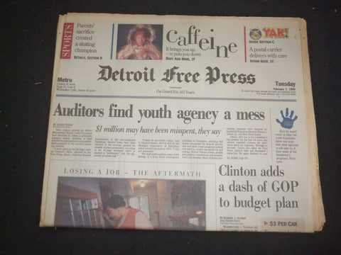 1995 FEB 7 DETROIT FREE PRESS NEWSPAPER-CLINTON ADDS GOP TO BUDGET PLAN- NP 7665