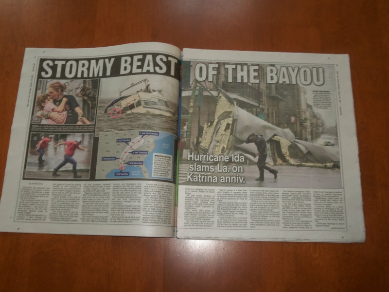 2021 AUGUST 30 NEW YORK POST NEWSPAPER - HURRICANE IDA BASHES LOUISIANA