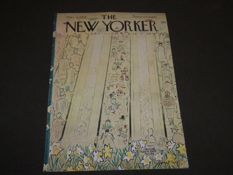 1958 MARCH 8 NEW YORKER MAGAZINE FRONT COVER ONLY - GREAT ART FOR FRAMING