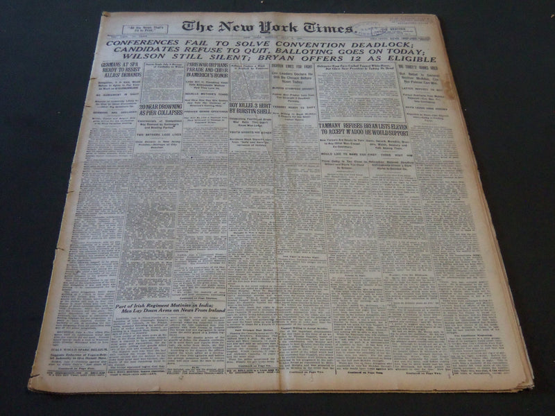 1920 JULY 5 NEW YORK TIMES - CONFERENCES FAIL TO SOLVE CONVENTION LOCK - NT 6482