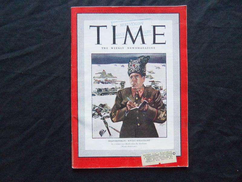 1942 FEBRUARY 16 TIME MAGAZINE - BORIS SHAPOSHNIKOV, SOVIET STRATEGIST - T 801