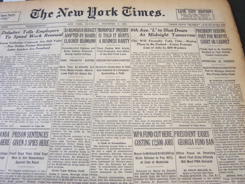1938 DEC 3 NEW YORK TIMES - 6TH AVE L TO SHUT DOWN MIDNIGHT TOMORROW - NT 6236