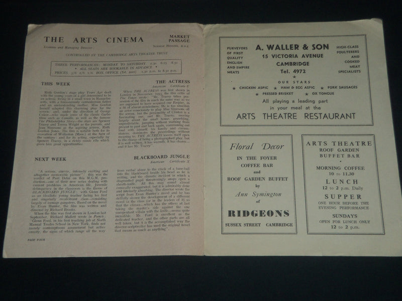 1956 MURDER AT THE VICARAGE CAMBRIDGE ARTS THEATRE PROGRAM - J 4279