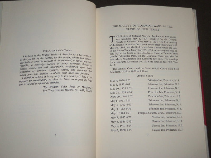 1968 SOCIETY OF COLONIAL WARS IN THE STATE OF NEW JERSEY BOOK - KD 4902
