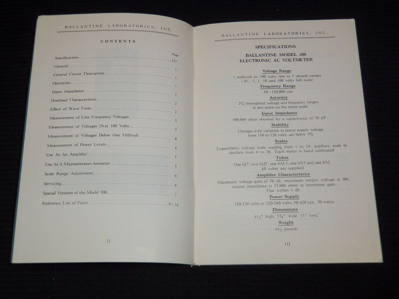 1965 INSTRUCTIONS FOR AC ELECTRONIC VOLTMETER MODEL 300 - BOONTON NJ - J 7577
