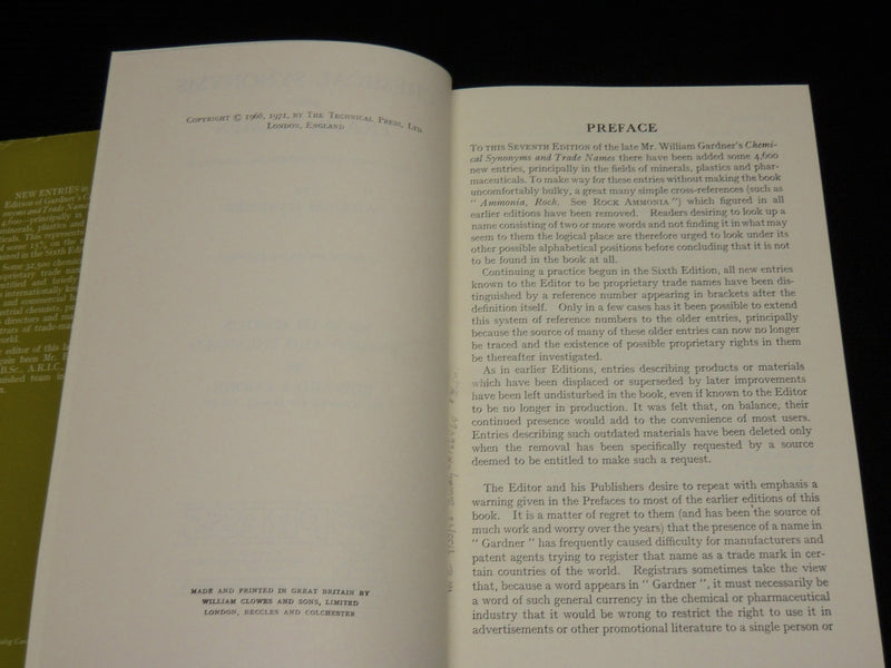 1971 CHEMICAL SYNONYMS AND TRADE NAMES HARDCOVER HANDBOOK - KD 7459