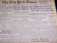 1946 FEB 3 NEW YORK TIMES - UNO COMMITTEE PICKS SITE IN WESTCHESTER - NT 2308