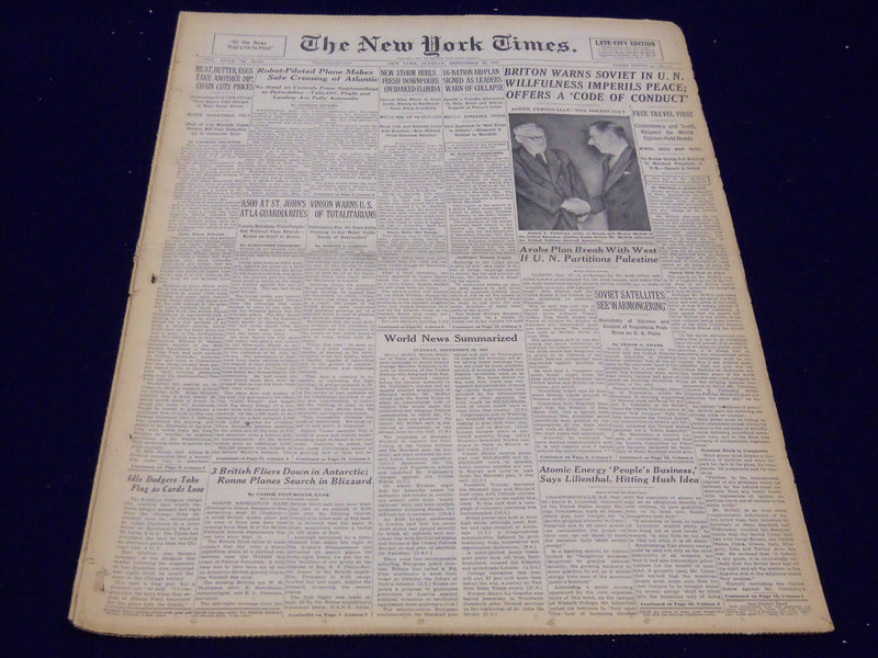 1947 SEPT 23 NEW YORK TIMES - ROBOT-PILOTED PLANE MAKES SAFE CROSSING - NT 175