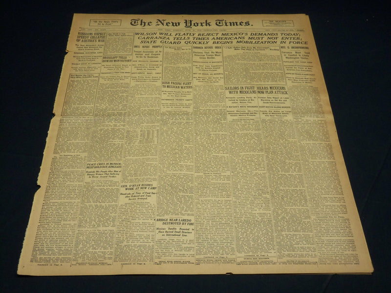 1916 JUNE 20 NEW YORK TIMES - WILSON WILL REJECT MEXICO'S DEMANDS TODAY- NT 8638