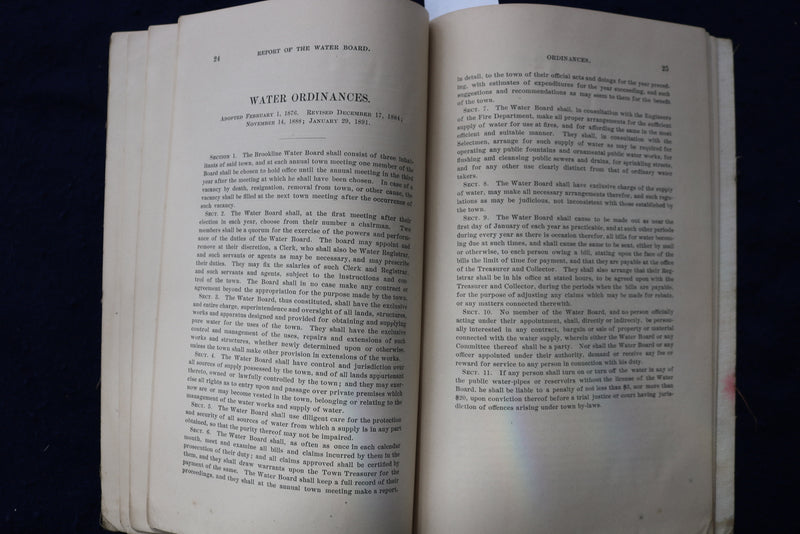 1892 BROOKLINE WATER BOARD ANNUAL REPORT SOFTCOVER BOOK - K 795