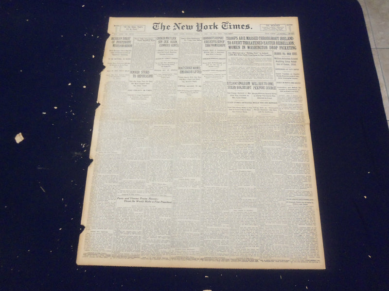 1920 APRIL 4 NEW YORK TIMES - SUE TO ANNUL PICKFORD DIVORSE - NT 8280