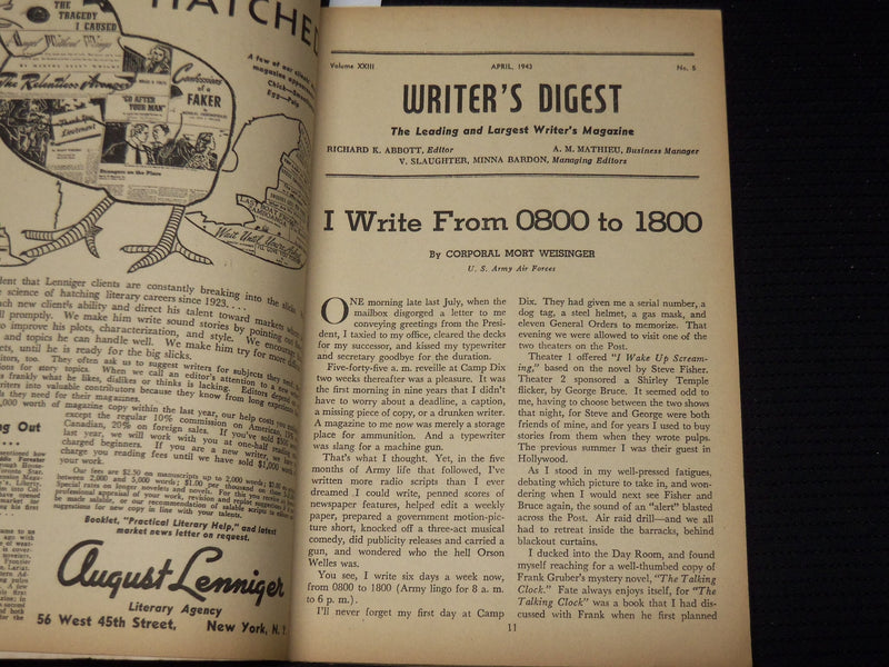 1938-1944 WRITER'S DIGEST MAGAZINE LOT OF 5 ISSUES - O 1134K