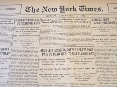 1921 SEPT 11 NEW YORK TIMES - RUTH SUPER NORMAL SO HE HITS HOMERS - NT 6492