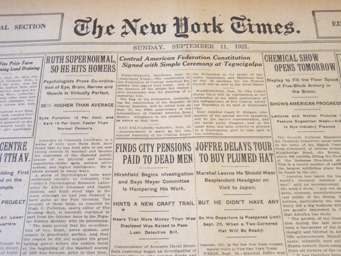 1921 SEPT 11 NEW YORK TIMES - RUTH SUPER NORMAL SO HE HITS HOMERS - NT 6492