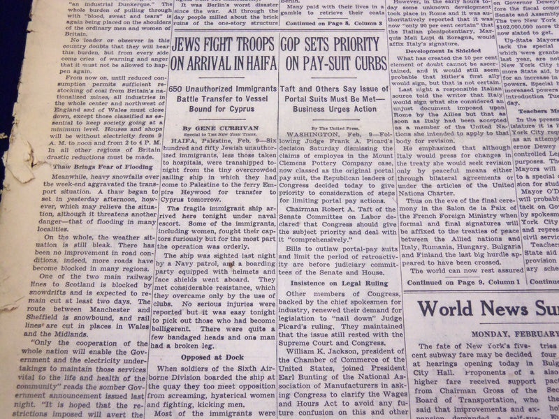 1947 FEBRUARY 10 NEW YORK TIMES - JEWS FIGHT TROOPS IN HAIFA - NT 3290