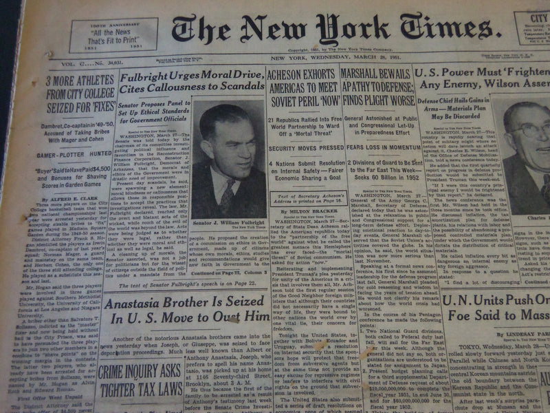 1951 MARCH 28 NEW YORK TIMES - 3 MORE CITY COLLEGE ATHLETES SEIZED - NT 5946