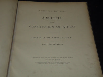 1891 ARISTOTLE ON THE CONSTITUTION OF ATHENS VOLUME - NICE PLATES - Z 271