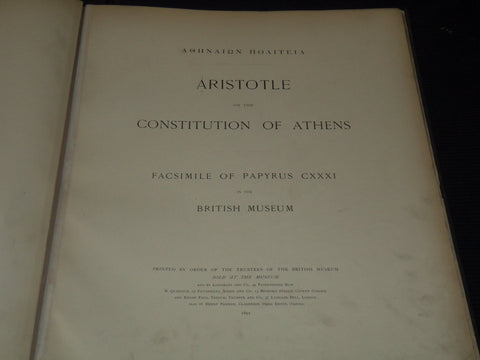 1891 ARISTOTLE ON THE CONSTITUTION OF ATHENS VOLUME - NICE PLATES - Z 271