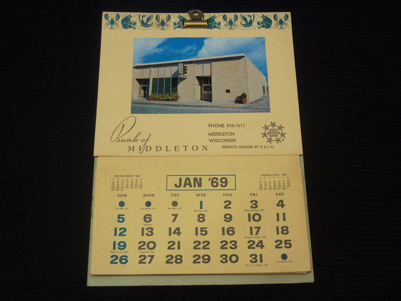 1969 BANK OF MIDDLETON WISCONSIN CALENDAR - K 2606