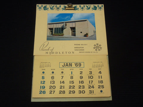 1969 BANK OF MIDDLETON WISCONSIN CALENDAR - K 2606