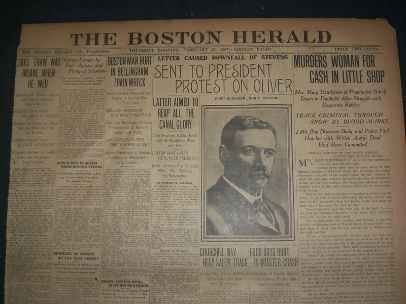 1907 FEBRUARY 28 THE BOSTON HERALD- LETTER CAUSED DOWNFALL OF JOHN STEVENS- BH 1