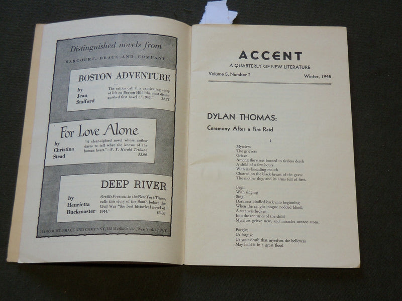 1945 WINTER ACCENT QUARTERLY - FIRE RAID BY DYLAN THOMAS - J 6168