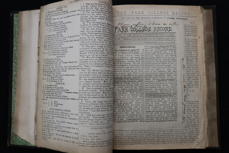 1876-1907 PARK COLLEGE RECORD WEEKLY RECORD HARDCOVER BOOKS - 6 VOLUMES -KD 9575