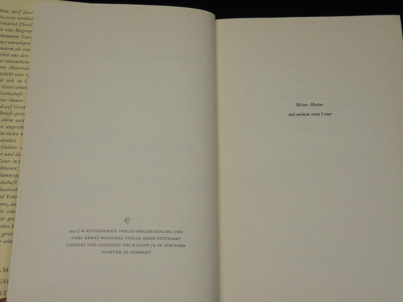 1959 FRIEDRICH THEODOR VISCHER HARDCOVER BOOK INSCRIBED BY FRITZ SCHLAWE - D 582
