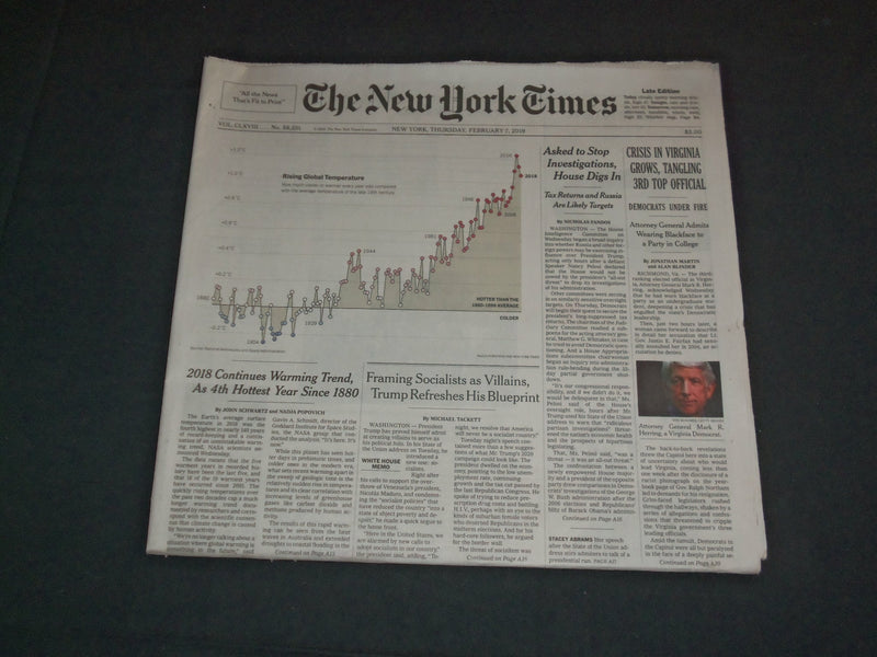2019 FEBRUARY 7 NEW YORK TIMES - CRISIS IN VIRGINIA GROWS, TANGLING 3RD OFFICIAL