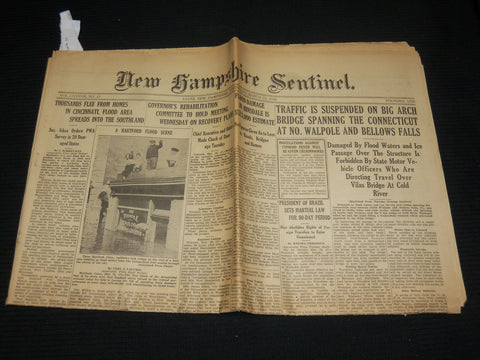 1936 MAR 25 NEW HAMPSHIRE SENTINEL NEWSPAPER TRAFFIC SUSPENDED BIG ARC- NP 4251Q