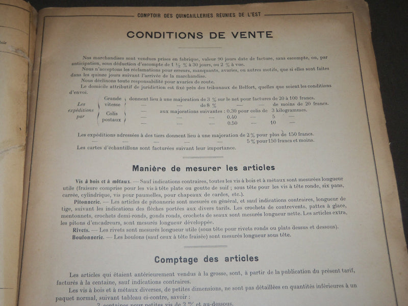 1915 JAN COMPTOIR DES QUINCAILLERIES REUNIES DE L'EST FRENCH CATALOGUE - FR 450