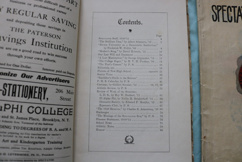 1911-1925 PATTERSON, NJ HIGH SCHOOL - SPECTATOR MAGAZINES - LOT OF 8 - K 3349