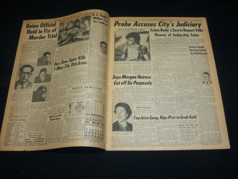 1952 FEBRUARY 28 NEW YORK DAILY NEWS - N. Y. CRIME PROBE BLASTS COURTS - NP 5410