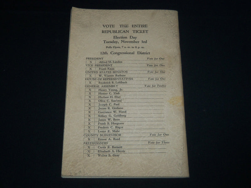 1936 OCT 16 NINTH WARD REPUBLICAN VARIETY SHOW & DANCE PROGRAM - NEWARK - J 4142