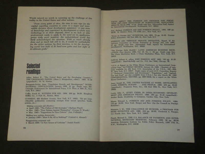 1916 FOREIGN AID AT THE CROSSROADS LEAGUE OF WOMEN VOTERS BOOK - J 3616