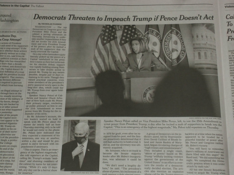 2021 JANUARY 8 NEW YORK TIMES - CALLS GROW TO REMOVE TRUMP - TRUMP CONCEDES LOSS