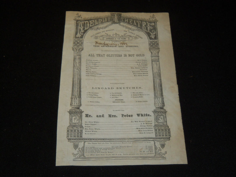 1869 ADELPHI THEATRE HANDBILL - ALL THAT GLITTERS IS NOT GOLD - J 5390