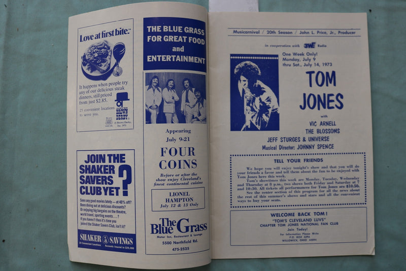 1973 TOM JONES MUSICARNIVAL PROGRAM - CLEVELAND, OHIO - K 3315