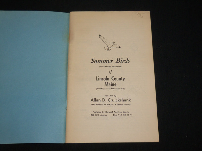 1950'S SUMMER BIRDS OF LINCOLN COUNTY MAINE BOOK BY ALLAN CRUICKISMANK- J 6562