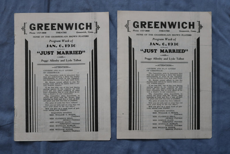 1929-1930 GREENWICH THEATRE PROGRAMS - LOT OF 26 +2 WINTER ANNOUNCEMENTS- O 3739
