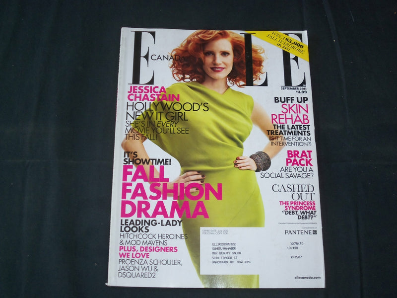 2011 SEPTEMBER ELLE CANADA MAGAZINE - JESSICA CHASTAIN COVER - FASHION - B 5812