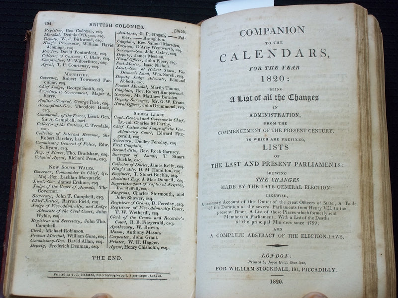 1820 THE ROYAL KALENDAR AND REGISTER - HARDCOVER - NICE ILLUSTRATIONS - KD 7587