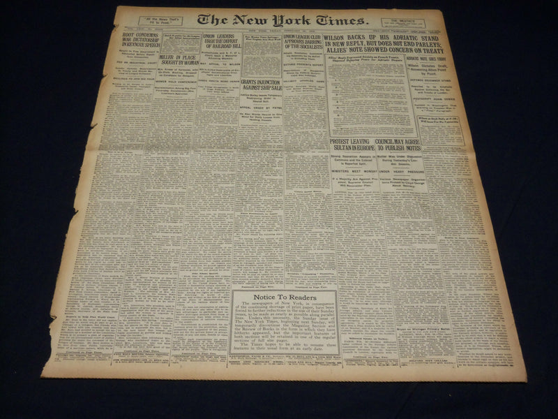 1920 FEBRUARY 20 NEW YORK TIMES - WILSON BACKS UP HIS ADRIATIC STAND - NT 7883