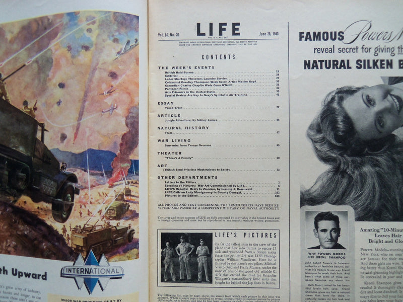 1943 JUNE 28 LIFE MAGAZINE - WAR SOUVENIR - L 345