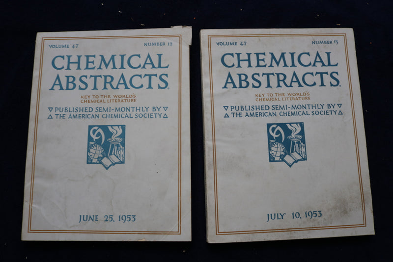 1953 CHEMICAL ABSTRACTS SEMI-MONTHLY MAGAZINE-LOT OF 21 -VOL. 47 #S 2-22 -O 3377